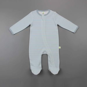 Cool Blue Stripes Long Sleeve Zipsuit with Feet-imababywear