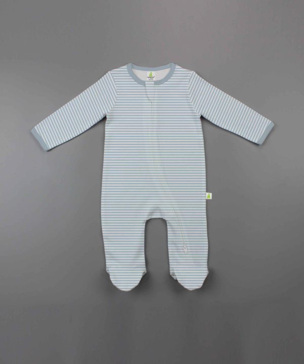 Cool Blue Stripes Long Sleeve Zipsuit with Feet-imababywear