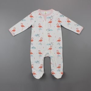 Caribbean Flamingo Long Sleeve Zipsuit with Feet-imababywear