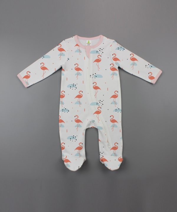 Caribbean Flamingo Long Sleeve Zipsuit with Feet-imababywear