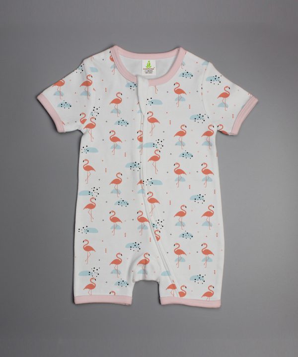 Caribbean Flamingo short sleeve zipsuit-imababywear