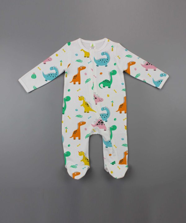 Dino Land Zipsuit Long Sleeve with Feet-imababywear