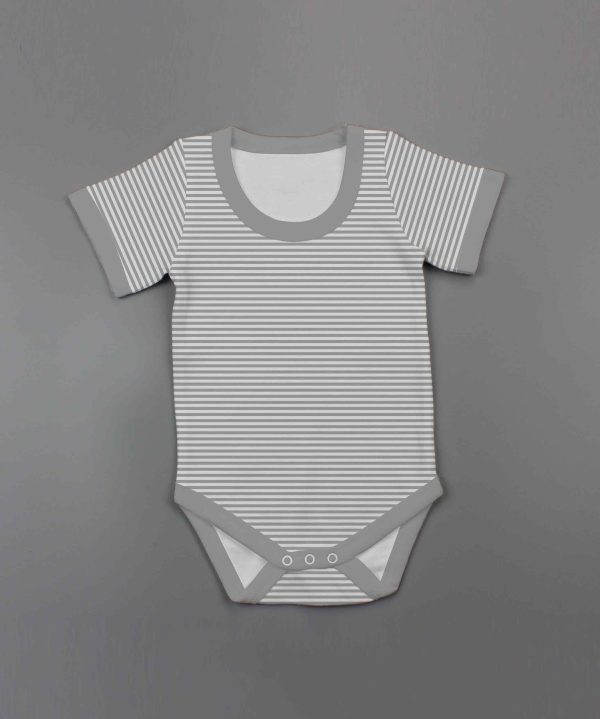 Grey Stripes Half Sleeve Bodysuit-imababywear