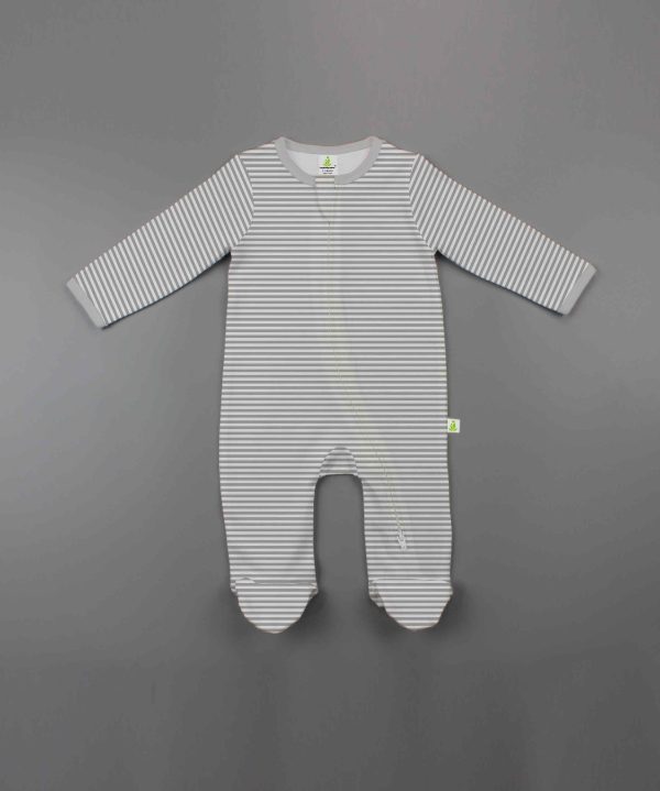 Grey Stripes Long Sleeve Zipsuit with Feet-imababywear