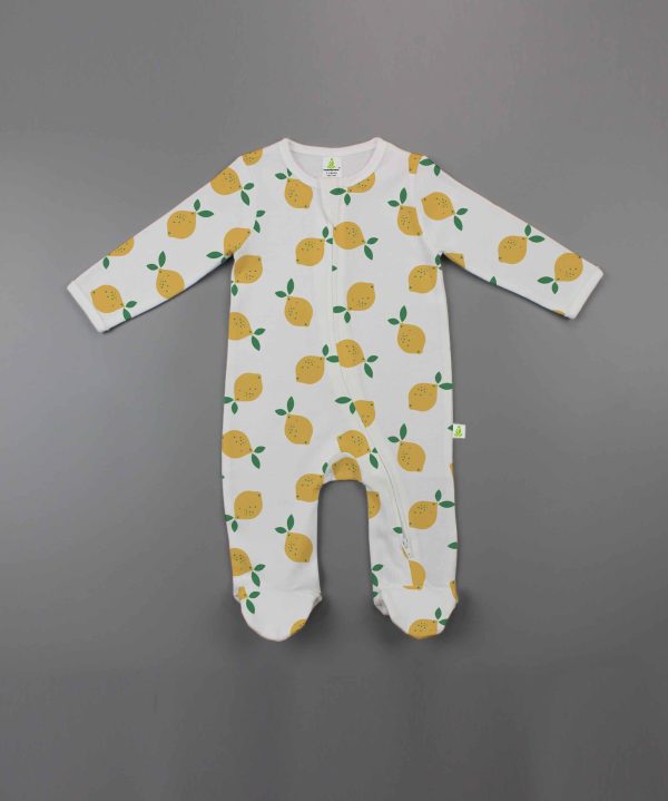 Little Lemons Long Sleeve Zipsuit with Feet-imababywear