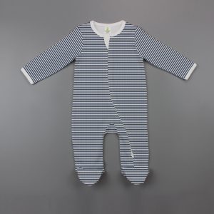 Sapphire Stripes Long Sleeve Zipsuit with Feet-imababywear