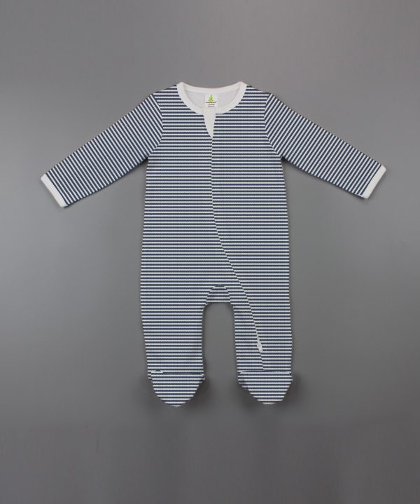 Sapphire Stripes Long Sleeve Zipsuit with Feet-imababywear