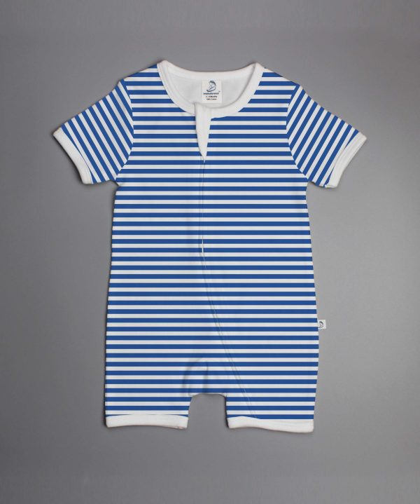 Blue Stripes short sleeve zipsuit-imababywear