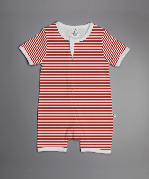 Red Stripes short sleeve zipsuit-imababywear
